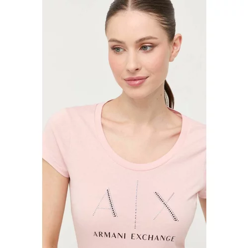 Armani Exchange Bombažna kratka majica roza barva