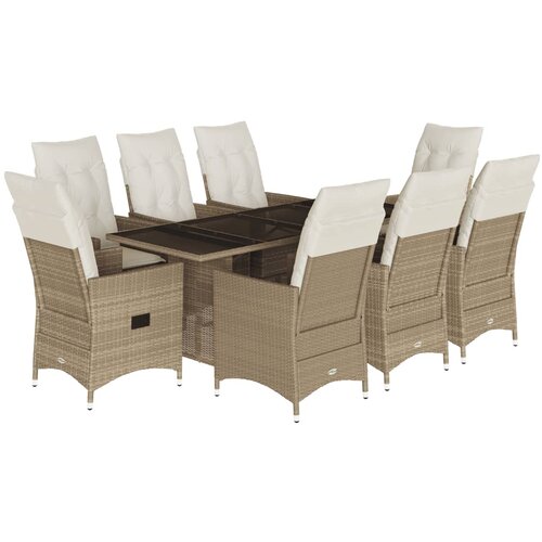 vidaXL Vrtna jedilna garnitura 9-delna z blazinami bež poli ratan, (21251959) Cene