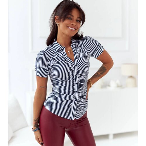 Gemre White and Navy Blue Striped Women's Shirt Budi Cijene