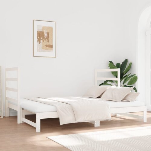  Dnevni ležaj na izvlačenje bijeli 2x(90x190)cm masivna borovina Slike