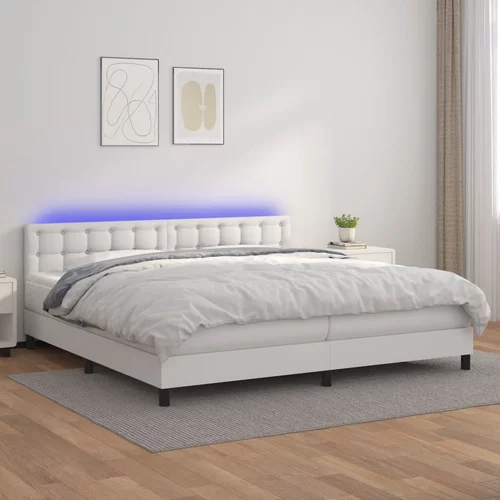 vidaXL Box spring postelja z vzmetnico LED bela 200x200cm umetno usnje