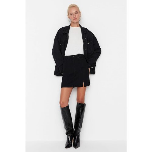 Trendyol Black Slit Mini Denim Skirt Cene