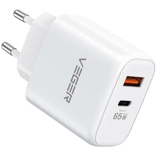 Veger 65W1A1C 2-portni polnilec, USB-A/USB-C, QC3.0/PD3.0, bel, (20901824) Slike
