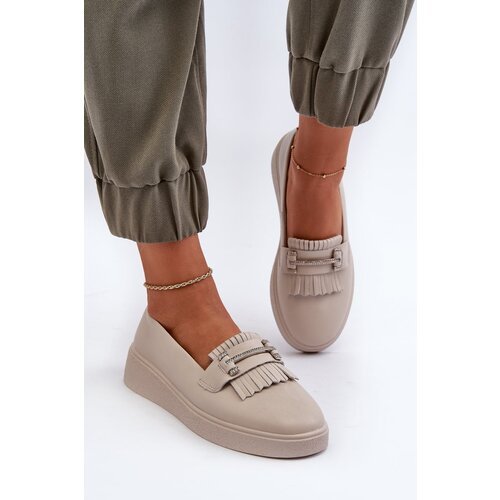 Kesi Women's lightweight leather platform loafers, beige S.Barski Slike