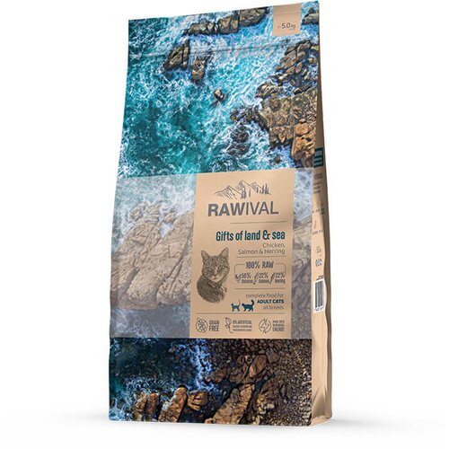 Craftia RAWIVAL Gifts of Land and Sea Adult Cat - piletina, losos i haringa za odrasle mačke (400g, 1,7kg, 5kg) 5kg Cene
