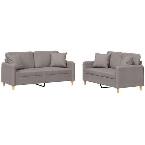  2-dijelni set sofa s jastucima smeđesivi od tkanine Slike
