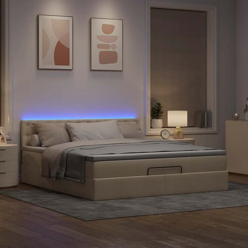 VidaXL Otomanski krevet s madracem i LED krem 160x200cm tkanine Slike