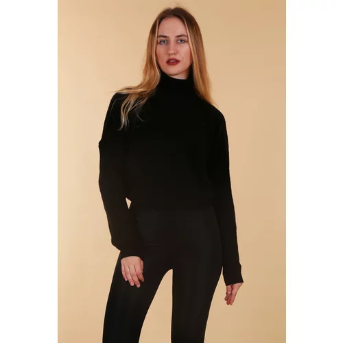 Bigdart 15771 Crop Turtleneck Sweater - Black