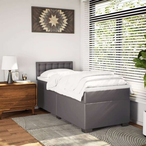vidaXL Box spring postelja z vzmetnico siva 90x190 cm umetno usnje, (21321526) Cene