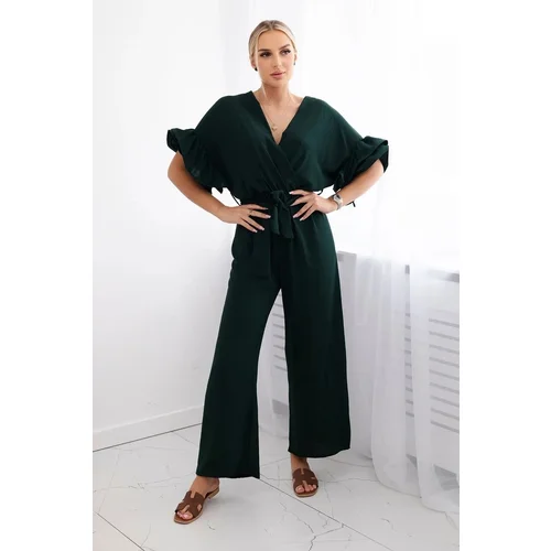 Kesi Jumpsuit with a tie at the waist with decorative sleeves in dark green