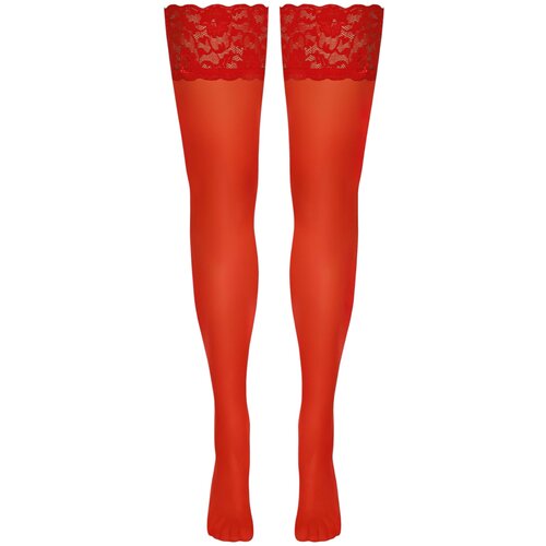 Cottelli Hold-up Stockings with 9cm Lace Trim 2520664 Red 4-L Slike