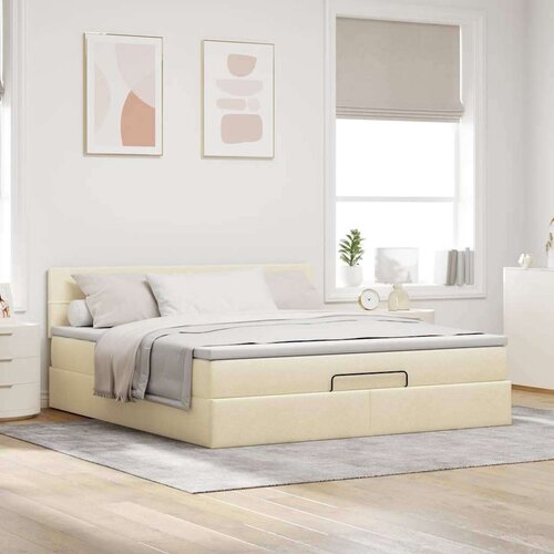 VidaXL otomanski krevet s madracem krem 180x200cm od tkanine Slike