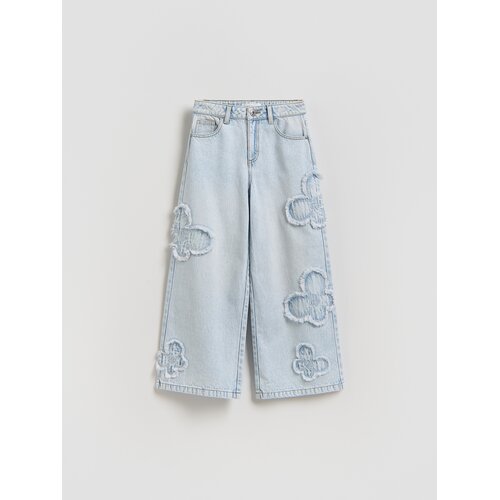 Reserved Jeans hlače wide-leg s aplikacijama - plava Cijene