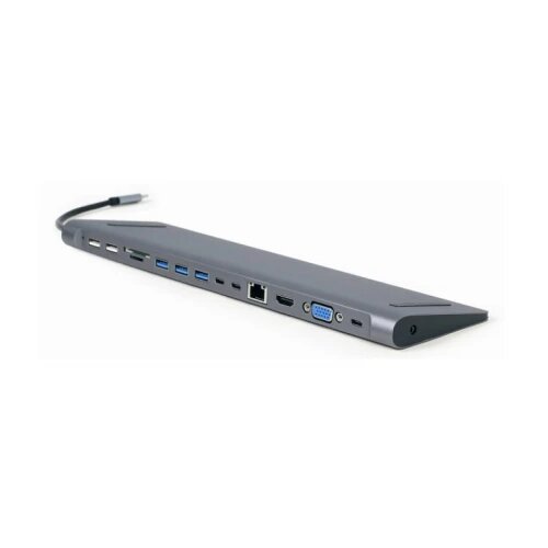Gembird USB Type-C 9-in-1 multi-port adapter (USB hub + HDMI + VGA + PD + card reader + LAN + 3.5 mm audio), space grey Cene