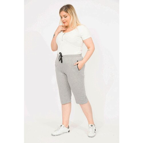 Şans Women's Gray Plus Size Tracksuit Capri with Side Pockets Slike