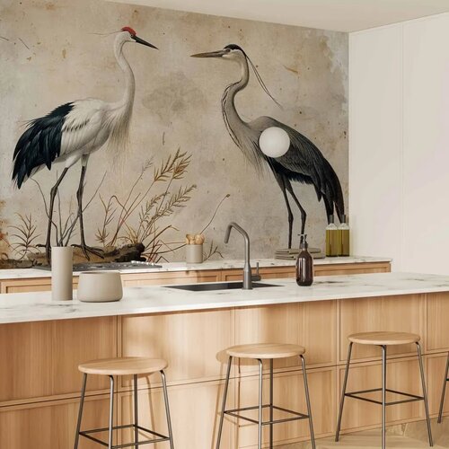  Foto tapeta - Birds from an old engraving - vintage-style illustration depicting a heron and a crane 500x350 Vodootporna Slike