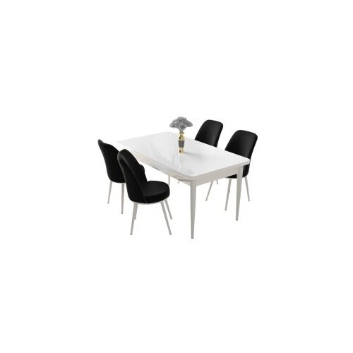 Hanah home Set Trpezarijski sto i 4 stolice Nile, crno-bijela Slike