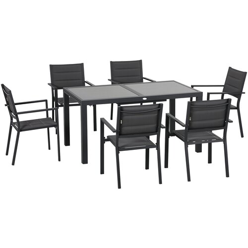Outsunny 7-delni aluminijasti vrtni set s pravokotno raztegljivo mizo in 6 zunanjimi stoli s sedeži iz dihalne mreže, siva, (20708569) Cene