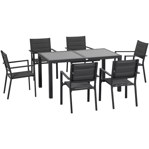 Outsunny 7-delni aluminijasti vrtni set s pravokotno raztegljivo mizo in 6 zunanjimi stoli s sedeži iz dihalne mreže, siva, (20708569)