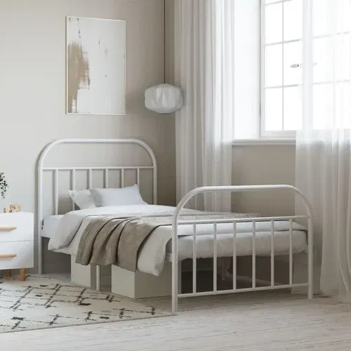 vidaXL Metalni okvir kreveta uzglavlje i podnožje bijeli 107x203 cm