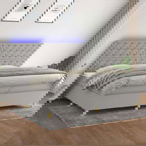  Krevet box spring s madracem LED svjetlosivi 200x200 cm tkanina Slike