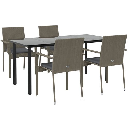  5-dijelni vrtni blagovaonski set crno-sivi od poliratana Siva Dužina stola 160 cm Slike