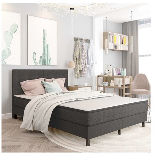  Boxspring postelja temno siva iz blaga 140x200 cm Slike