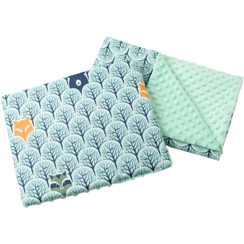 Medi Partners Quilt 55x75 + pillow 35x30 cotton + minky &amp;ndash; Forest + minty minky Slike