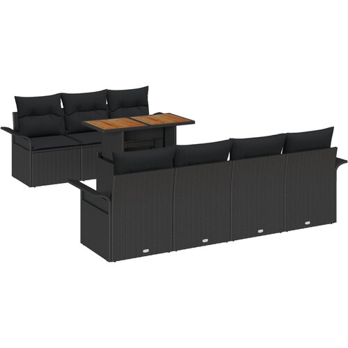 VidaXL Set od 8 Dijelova Vrtne Sofe sa Jastucima Crna Poli Ratan, 2-Sjedalna Vrtna Sofa sa Skladi&amp;scaron;tem &amp;amp; Jastucima Crna Poli Ratan Slike