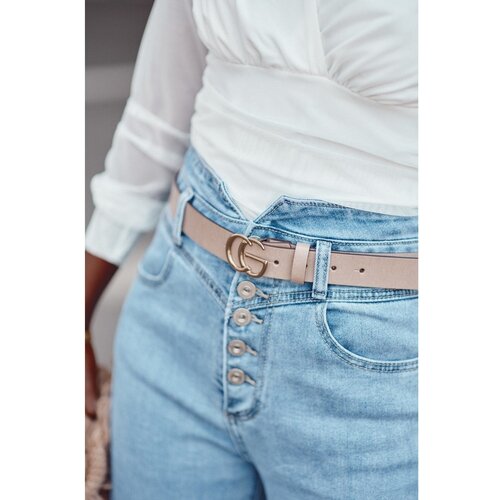 Fasardi Leather belt with a golden buckle beige Slike