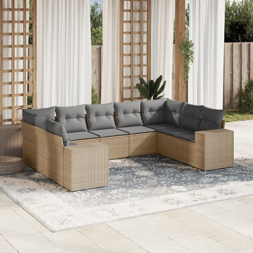 vidaXL 9-dijelni set vrtnih sofa s jastucima bež od poliratana Cijene