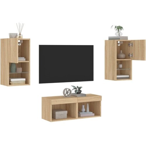 vidaXL Stenske TV omarice z LED lučkami 4 kosi sonoma hrast Cene