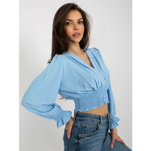 Fashion Hunters Light blue formal blouse with puffed sleeves