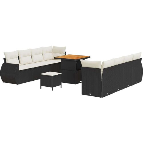 11-dijelni vrtni sofa set s jastucima Crna Poli ratan Akacija Vrtna garnitura - 3-dijelni vrtni blagovaonski set s jastucima Cr Cene