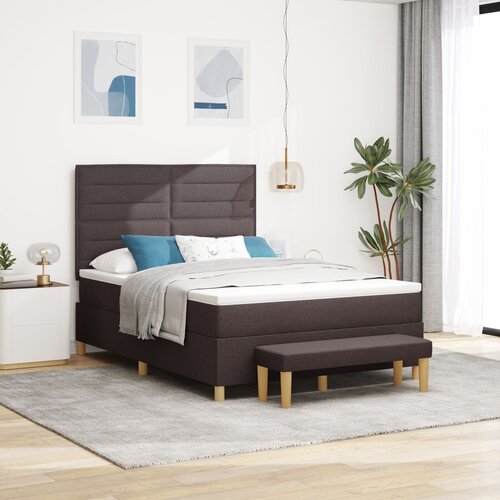 VidaXL Box spring krevet s madracem i klupe tamnosmeđi 160x200 cm tkanina Slike