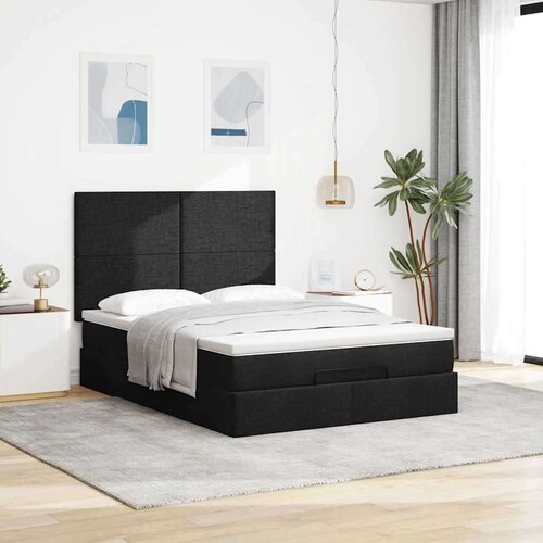 VidaXL otomanski okvir kreveta s madracem crni 140x200cm od tkanine Slike