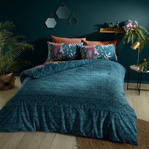 Catherine Lansfield Tamno zelena posteljina za bračni krevet/za produženi krevet 230x220 cm Tropical Floral Birds &amp;ndash; Slike