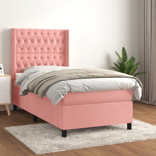 The Living Store Box spring postelja z vzmetnico roza 90x200 cm žamet - Box Spring Postelja, (21489123) Slike