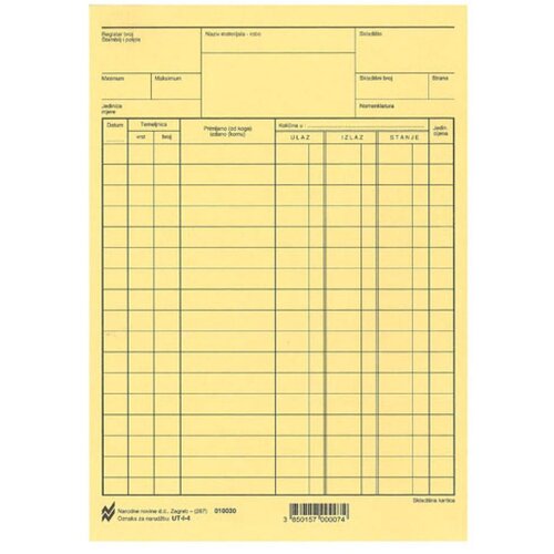 NARODNE NOVINE-UT I-4 SKLADI&amp;Scaron;NA KARTICA (&amp;Scaron;AMOA); Karton, 14,8 x 21 cm Slike