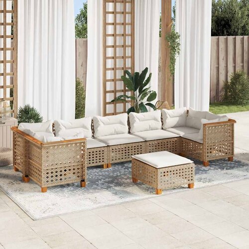  8-dijelni set vrtnih sofa od poliratana s jastucima bež 63.5 x 63.5 x 62 cm Slike