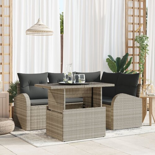 vidaXL 5-delna vrtna sofa garnitura z blazinami svetlo sivi poli rattan Cene