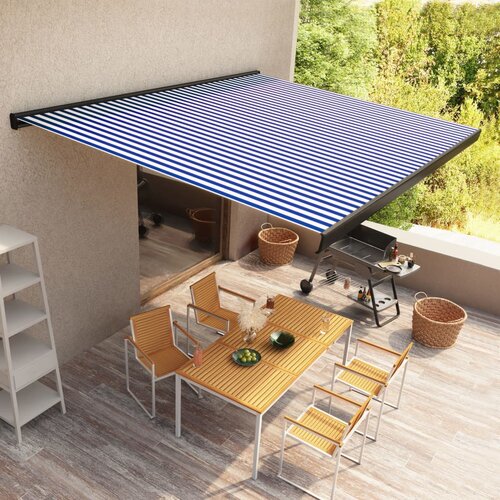 vidaXL Motorizirana kasetna tenda 400x300 cm modra in bela Cene