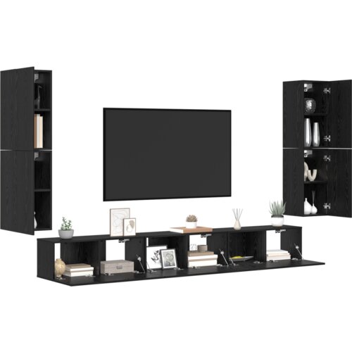 vidaXL Komplet TV omaric z vrati 5 pcs Črni hrast Konstruiran les Cene