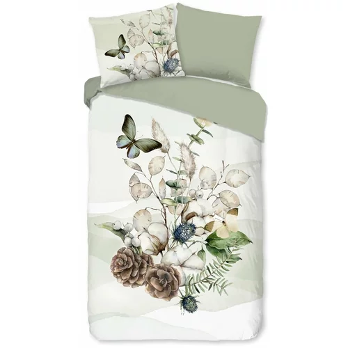 Good Morning Zelena/kremno bela enojna/podaljšana flanelna posteljnina 140x220 cm Marjan –