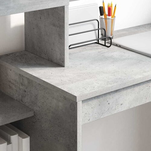  Stol s policom Betonski sivi 100 x 40 x 90 cm Konstruirano drvo Slike