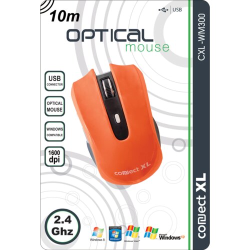 Connect Xl Bežični mi&amp;scaron; CXL-WM300, 1600dpi, Domet 10m, Narandžasti Slike