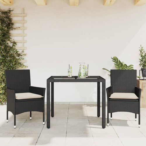  3-dijelni vrtni blagovaonski set s jastucima poliratan i staklo Crna 90 x 90 x 75 cm Slike