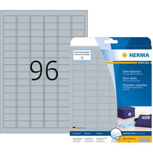 Herma samolepilne etikete superprint 4110, (30,5 x 16,9 mm), 25/1, srebrne Slike