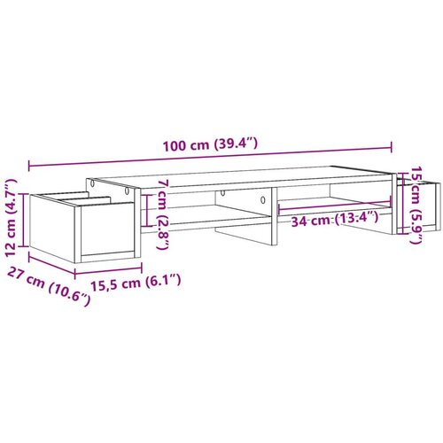 VidaXL Stalak za monitor sa spremi&amp;scaron;tem boja hrasta 100x27x15 cm drveni Slike
