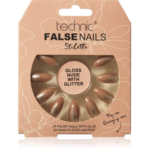 Technic_Cosmetics False Nails Stiletto umetni nohti Gloss Nude with Glitter 24 kos Cene